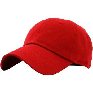 Unisex Red 100% Cotton Washed Adjustable Classic Crown Baseball Plain Dad Hat
